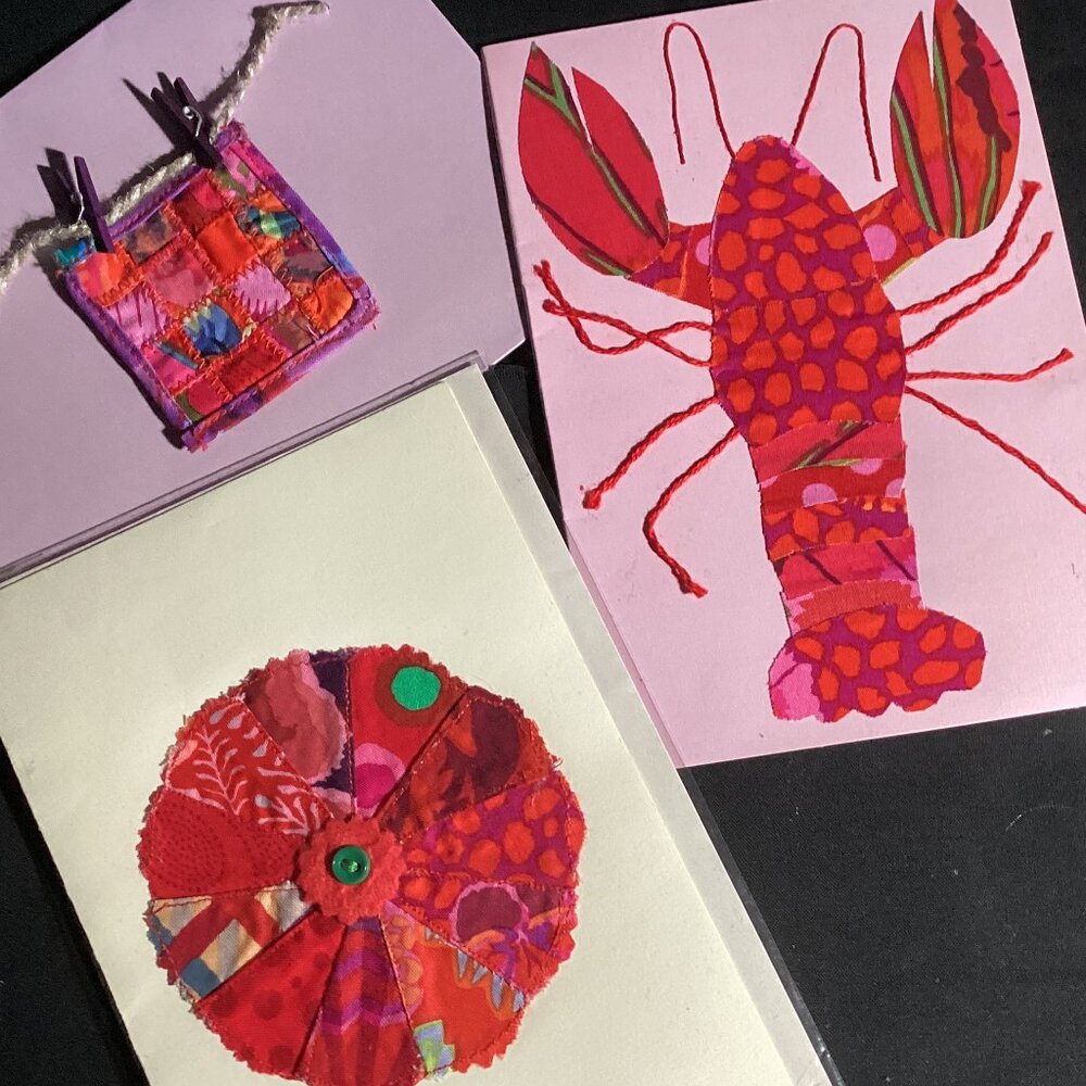 3 blank handmade cards (Kaffe Fassett fabrics) Set#9